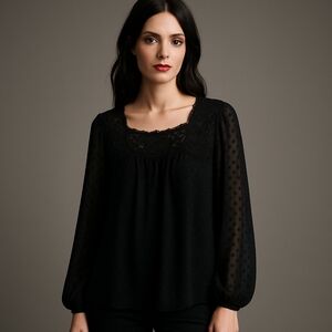 Elle Sheer Lace Blouse Womens L Top Swiss Dots Sparkles Gothic Grunge Whimsygoth